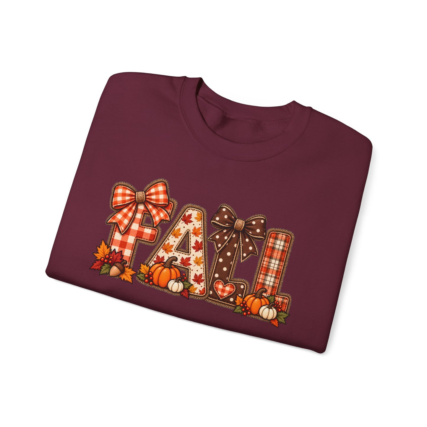 Fall Graphic Crewneck Sweatshirt — Plaid Pumpkin Autumn Design