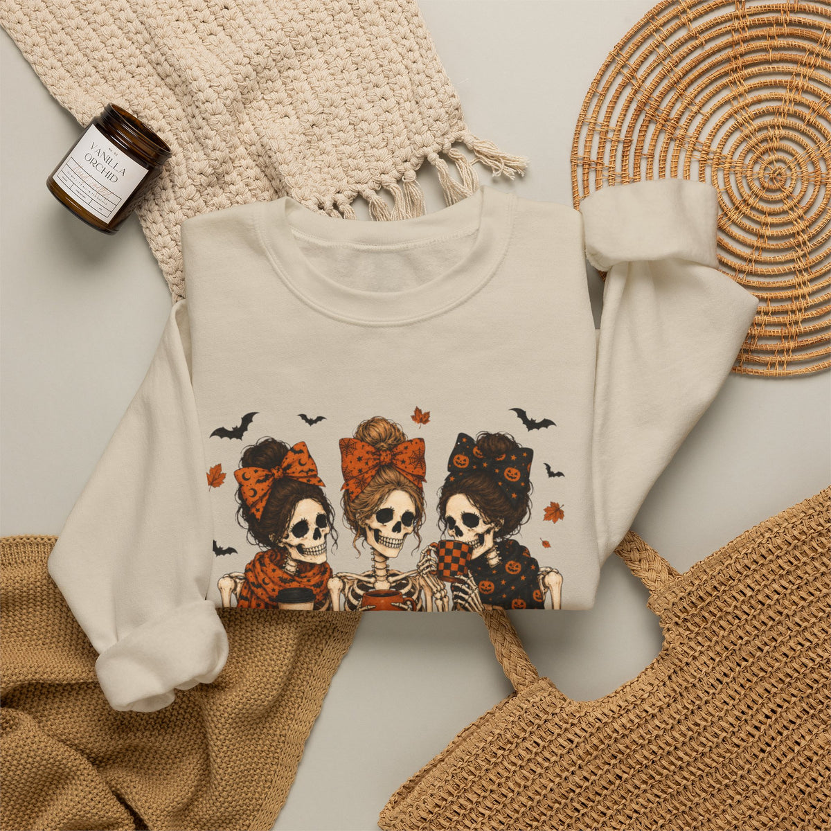 Skeleton Sisters Crewneck Sweatshirt — Halloween Day of the Dead Gothic Graphic