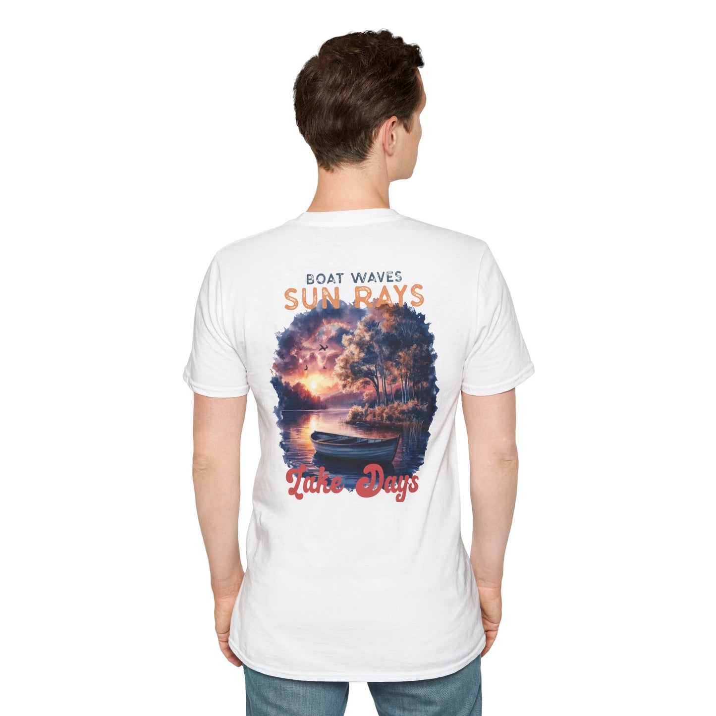 Lake Days Sunset Boat T-Shirt — Boat, Waves & Sun Rays