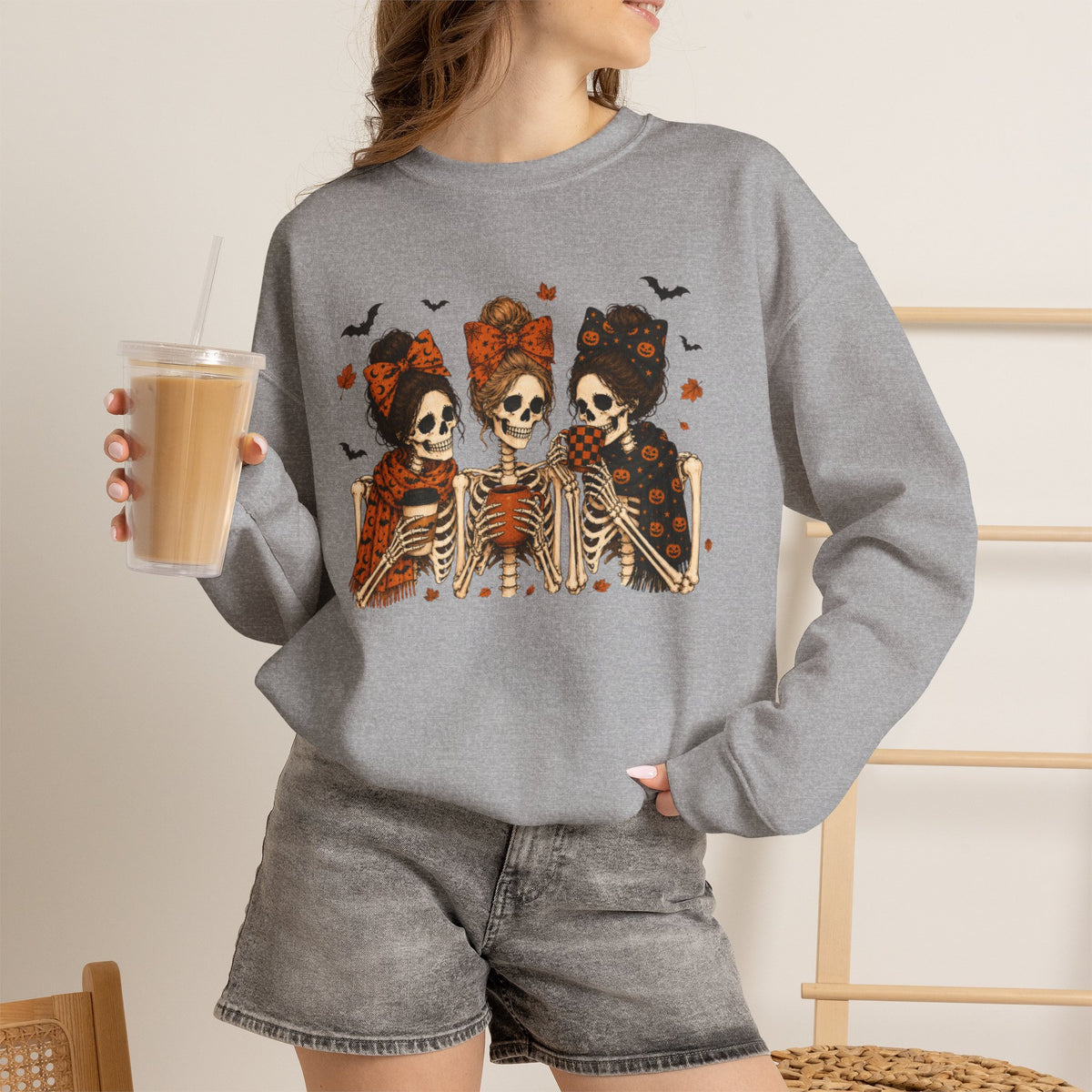 Skeleton Sisters Crewneck Sweatshirt — Halloween Day of the Dead Gothic Graphic