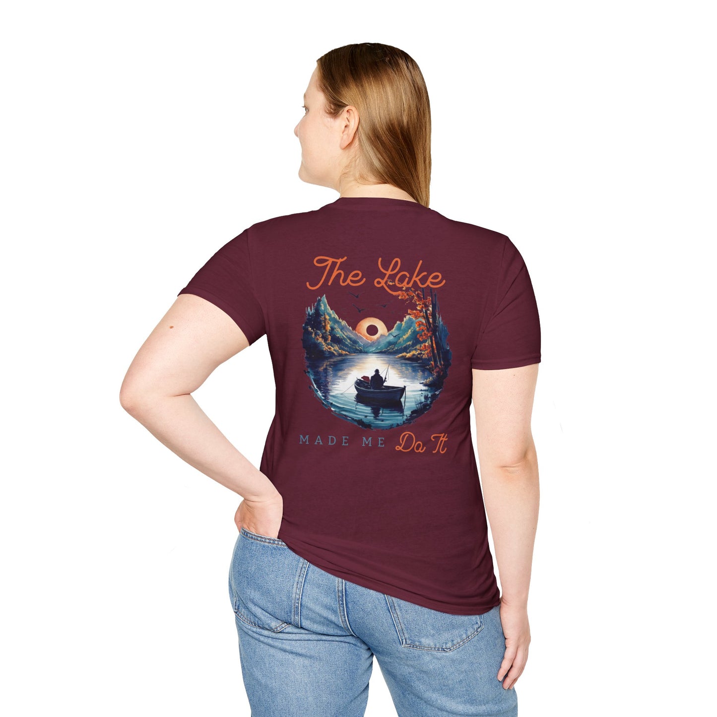 The Lake Made Me Do It Fishing Tee — Sunset Boat Graphic T-Shirt
