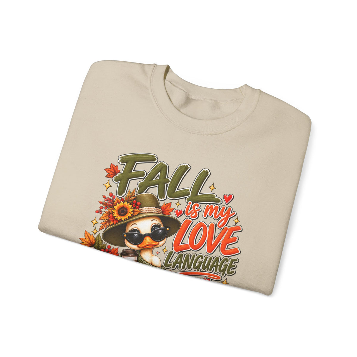 Fall Is My Love Language Sweatshirt — Cute Duck & Pumpkin Autumn Crewneck