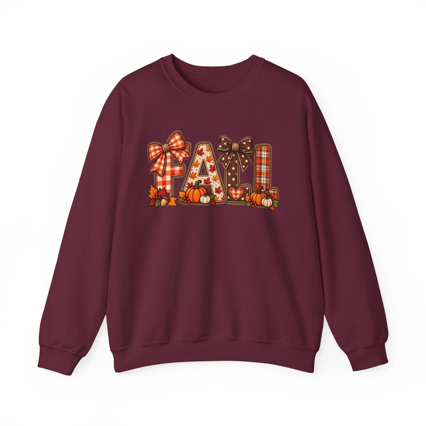 Fall Graphic Crewneck Sweatshirt — Plaid Pumpkin Autumn Design