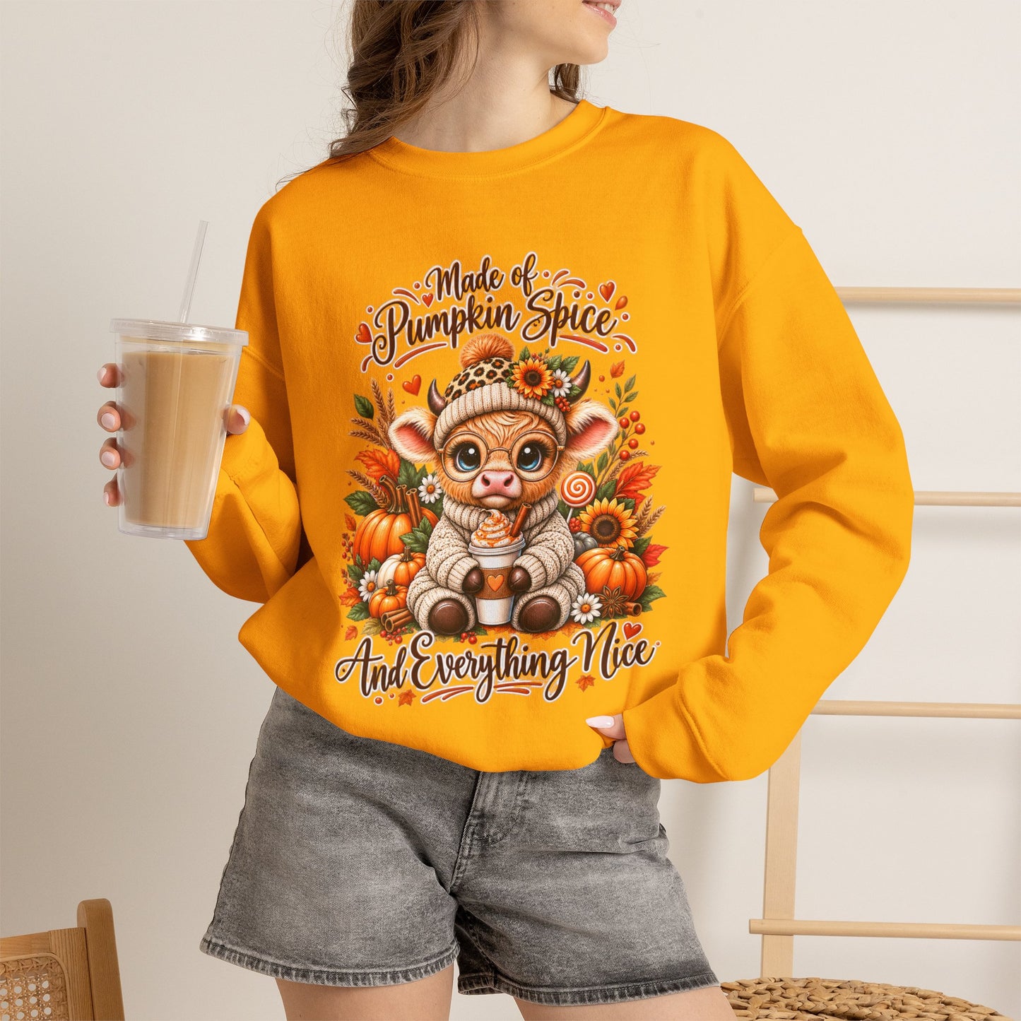 Pumpkin Spice Kitty Sweatshirt - Fall Cat Graphic "Make it Pumpkin Spice and Everything Nice"