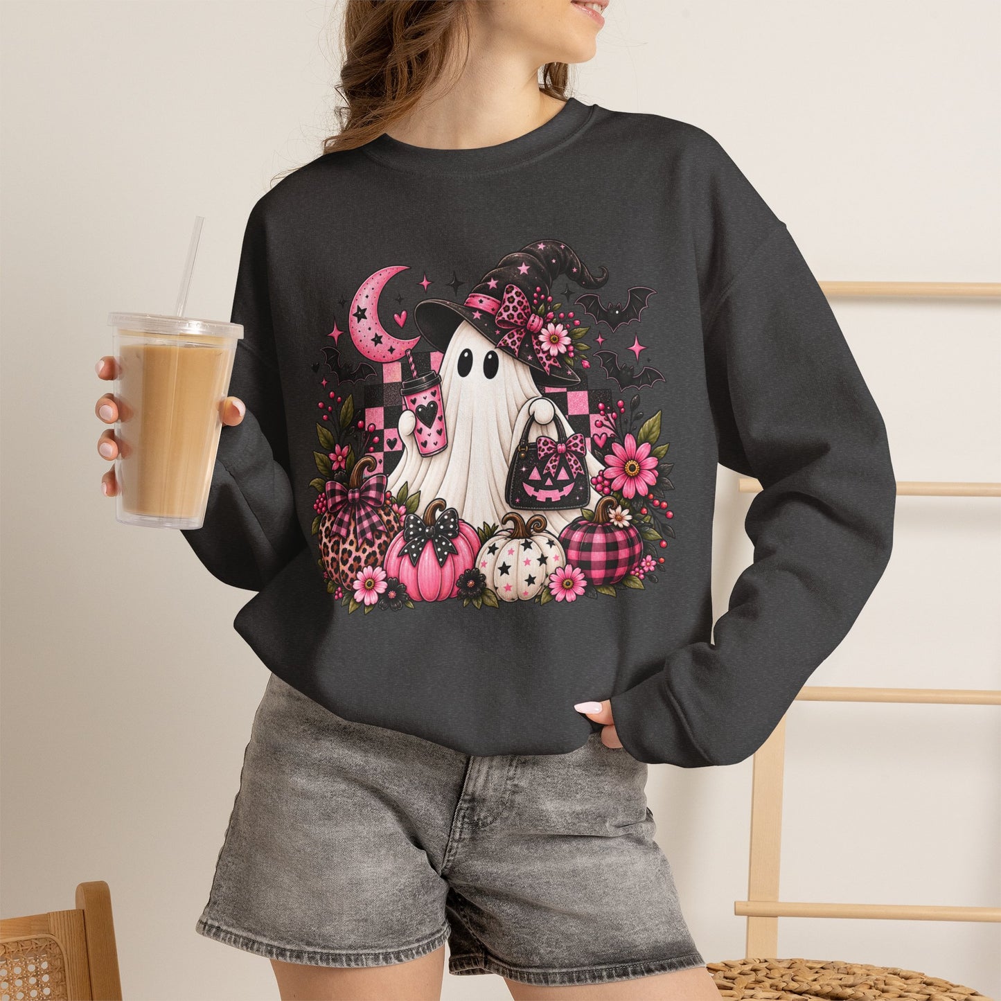 Ghost Witch Sweatshirt – Cute Pink Halloween Crewneck