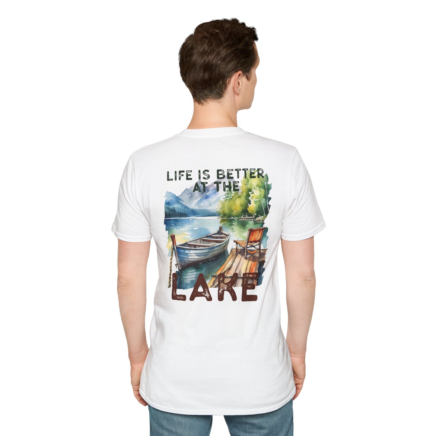 Lake Life T-Shirt — "Life Is Better at the Lake" Boat, Dock & Rocking Chair Design