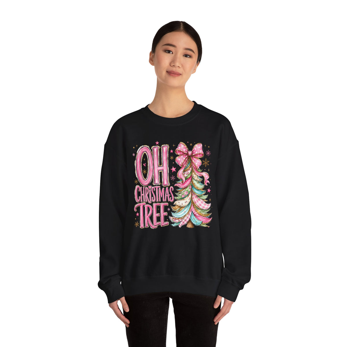 Oh Christmas Tree Sweatshirt | Pink Bow Christmas Crewneck for Women | Girly Holiday Graphic Sweatshirt