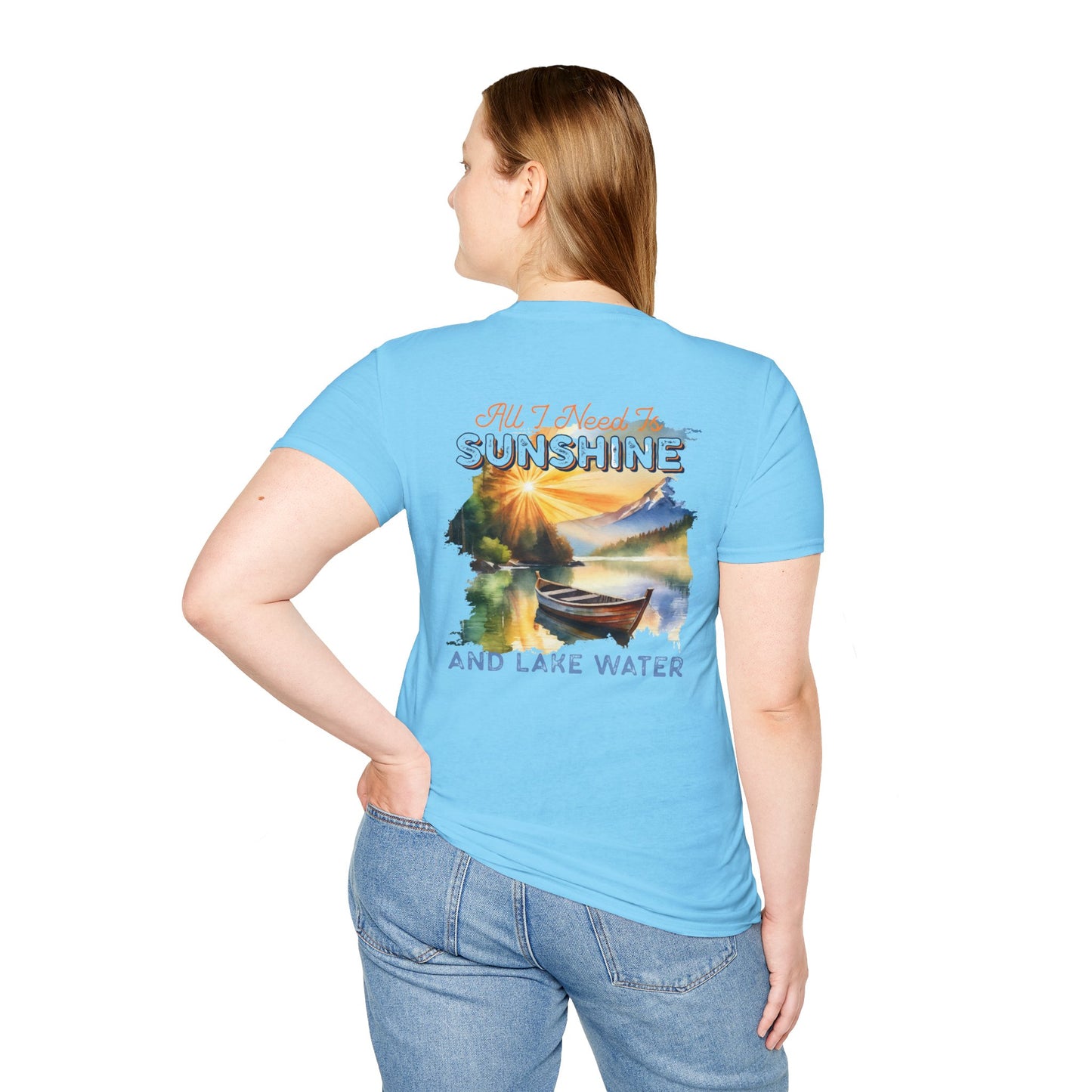 Sunshine & Lake Water Sunset T-Shirt — Boat on Lake View