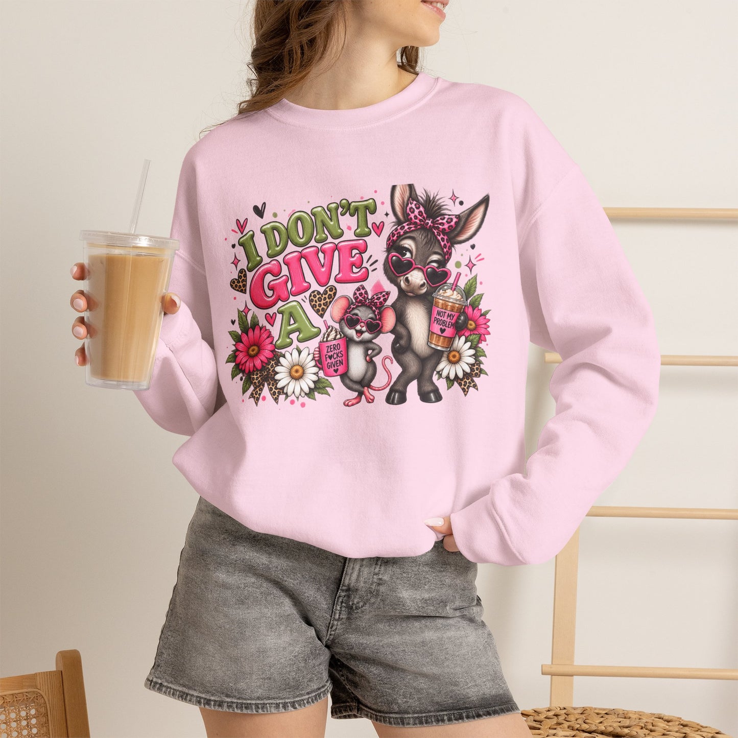 Cute Don’t Give A — Mouse & Donkey Graphic Sweatshirt
