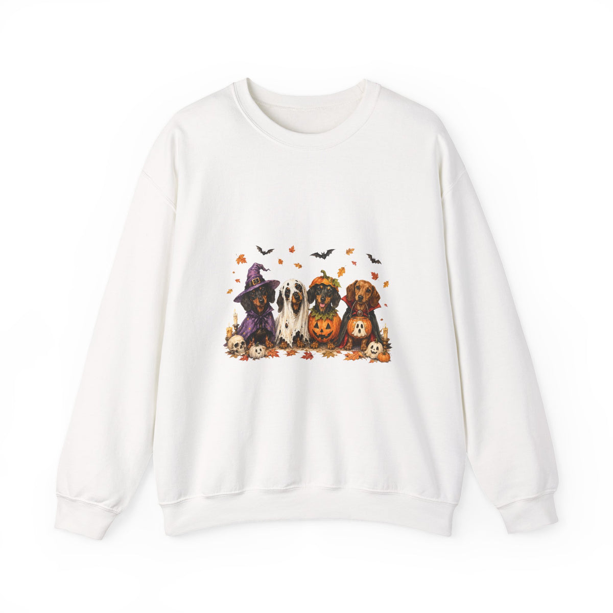 Halloween Dogs Crewneck Sweatshirt — Cute Pups in Witch Hats & Jack‑o’‑Lanterns