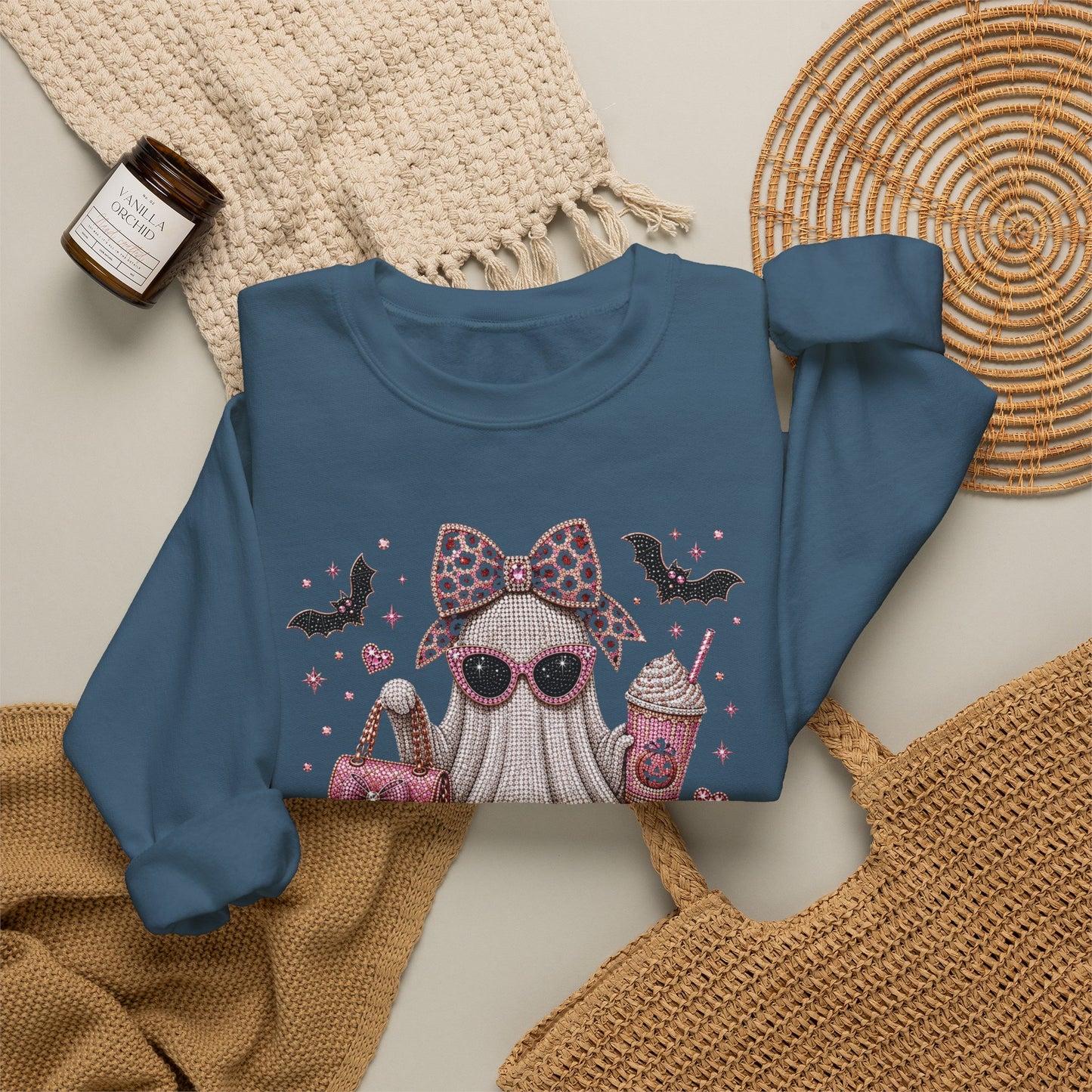 Spooky Season Ghost Crewneck Sweatshirt — Cute Pink Halloween Graphic