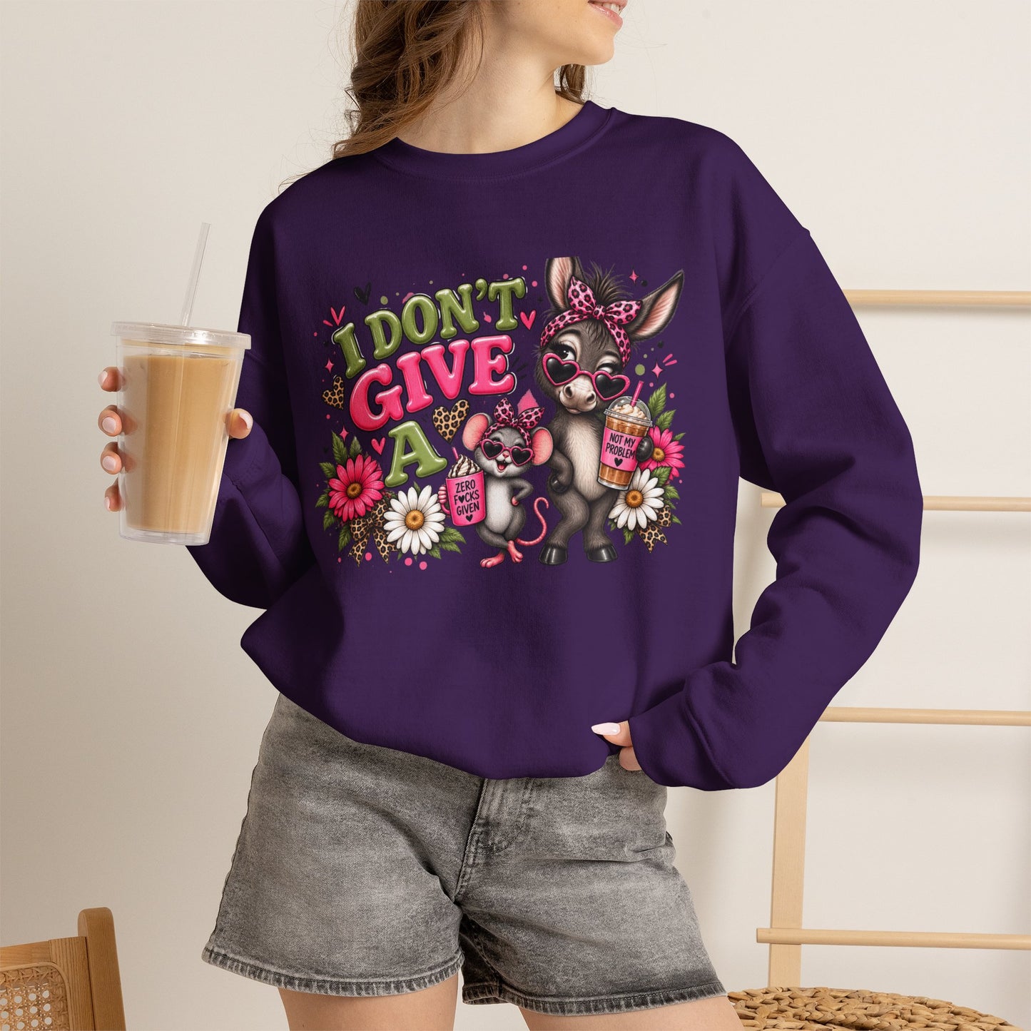 Cute Don’t Give A — Mouse & Donkey Graphic Sweatshirt