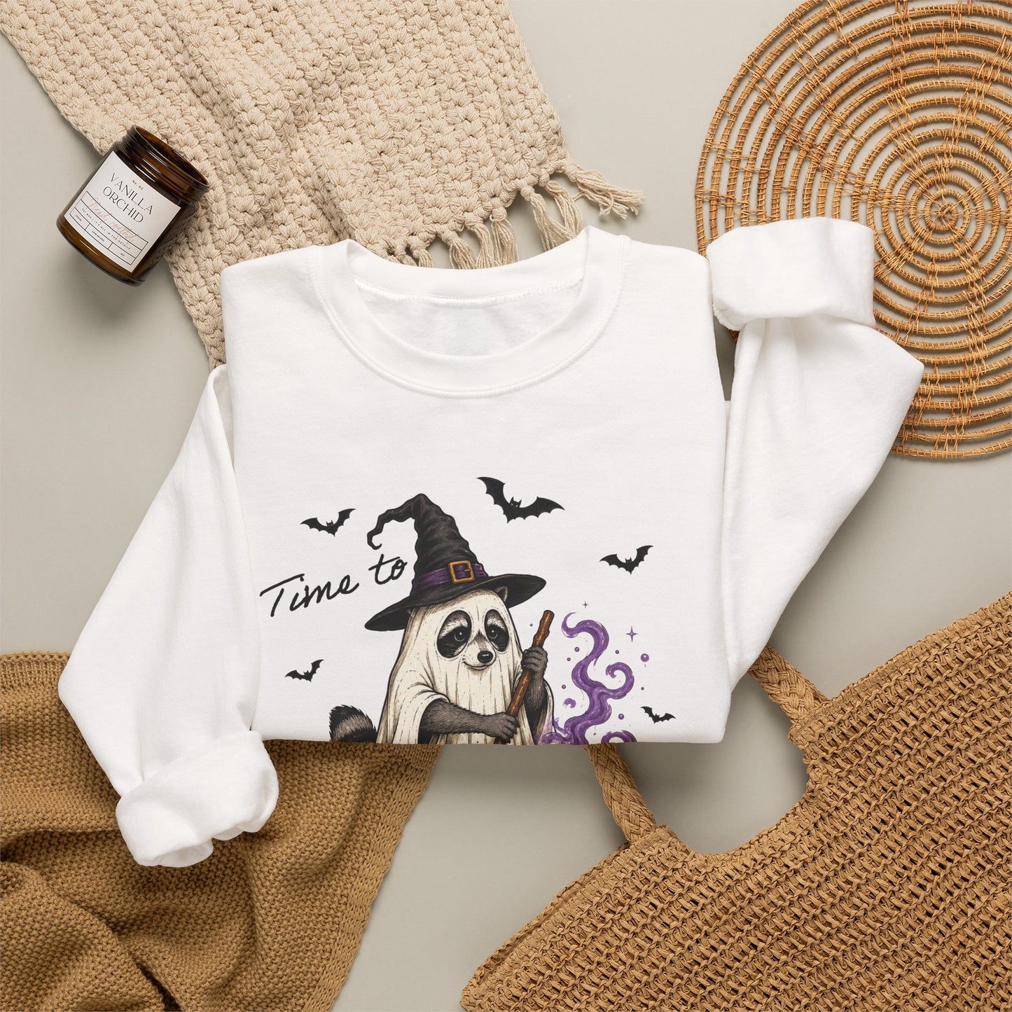 Sweatshirt — "Stir the Pot" Witch Raccoon Halloween Crewneck