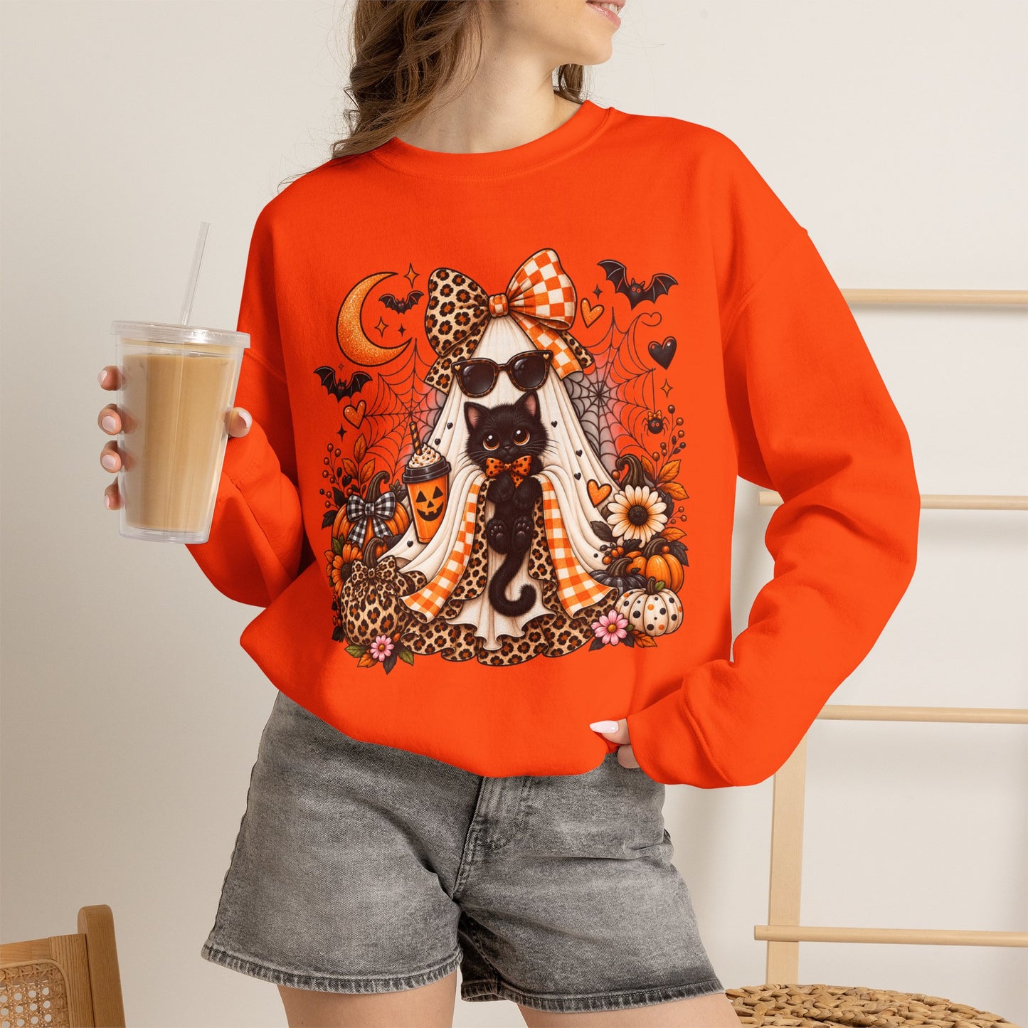 Halloween Black Cat Crewneck Sweatshirt — Cute Spooky Fall Sweater