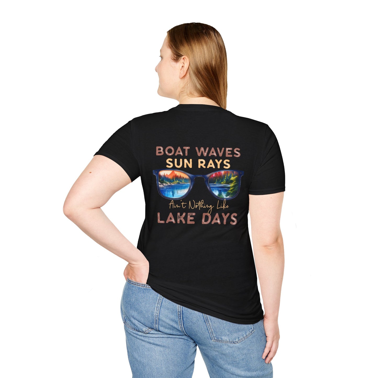 Lake View Sunglasses Tee — Boat, Waves & Sun Rays T-Shirt