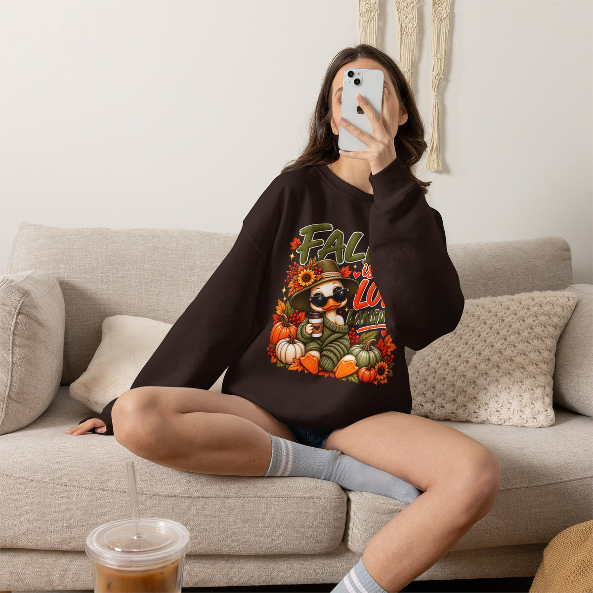 Fall Is My Love Language Sweatshirt — Cute Duck & Pumpkin Autumn Crewneck