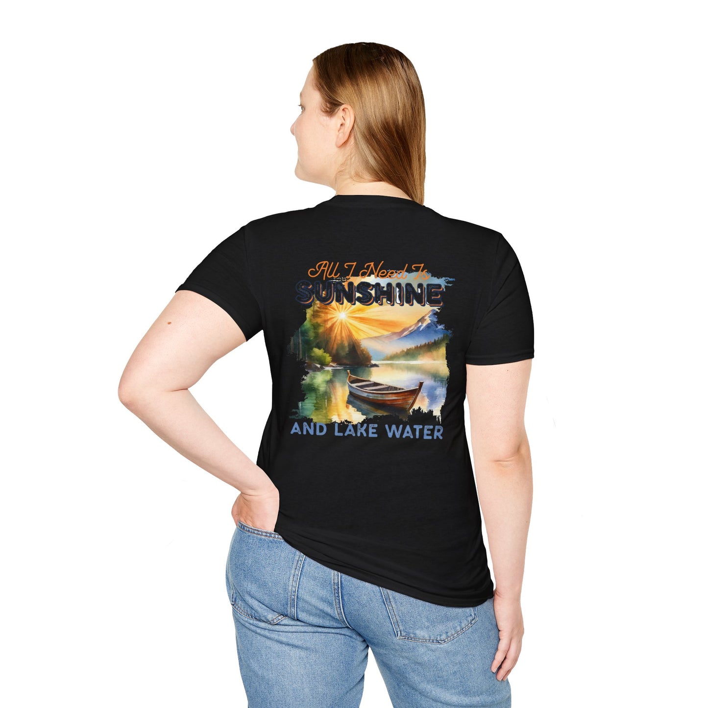 Sunshine & Lake Water Sunset T-Shirt — Boat on Lake View